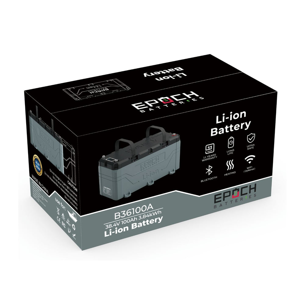 Epoch Batteries 36V 100Ah (3.84kWh) LiFePO4 Lithium Battery in box 