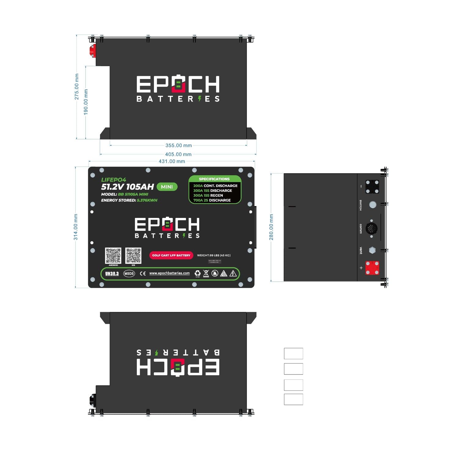 Epoch Batteries 48V 105Ah MINI - LiMax Series dimensions