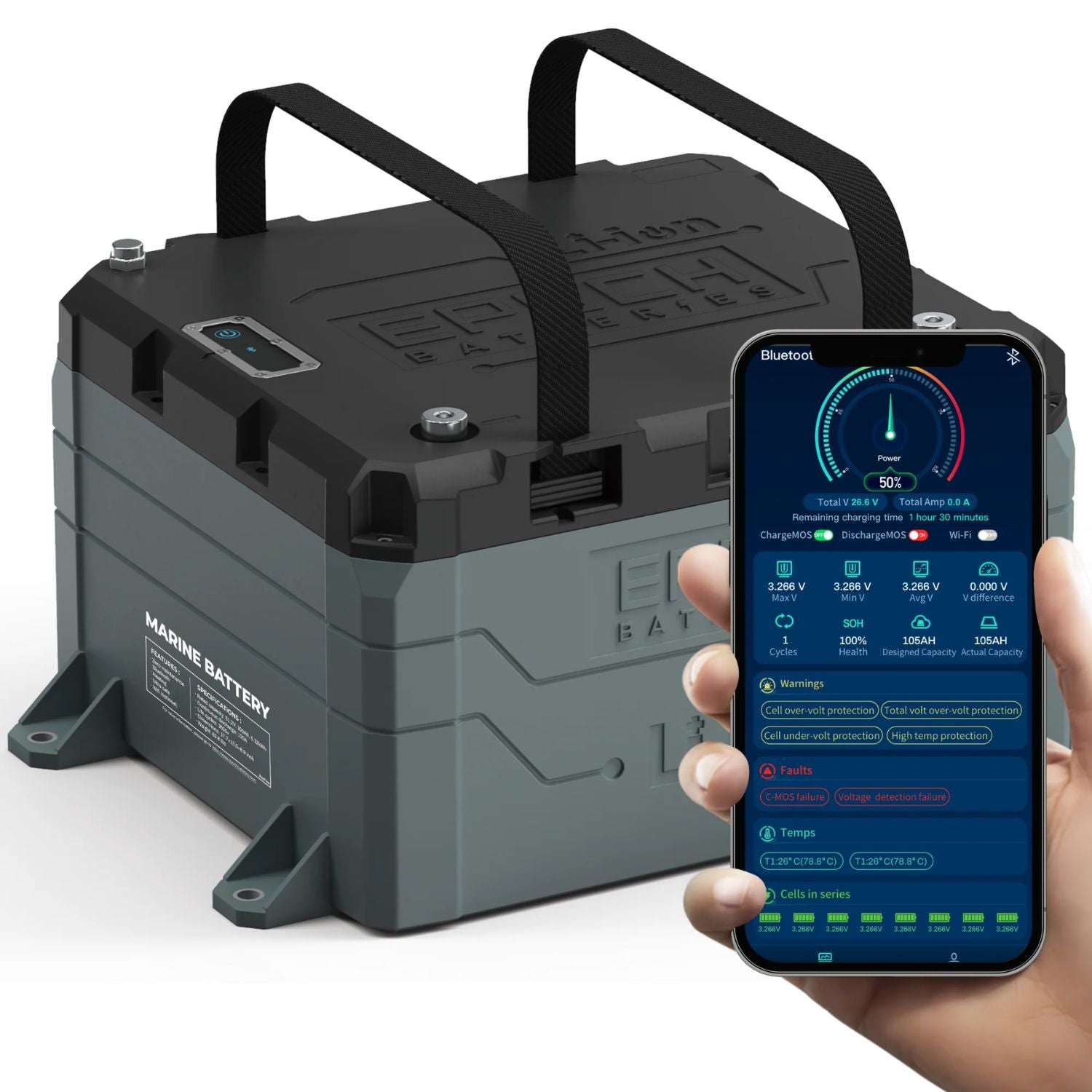 Epoch Batteries 48V 50Ah LiFePO4 Lithium Battery with phone app