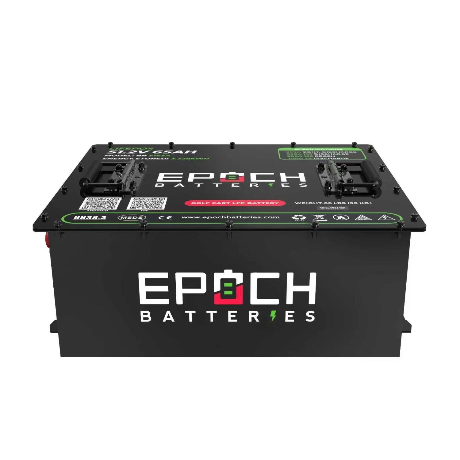 Epoch Batteries 48V 65Ah - LiMax Series - Lithium (LiFePO4) Golf Cart Battery - Complete Kit
