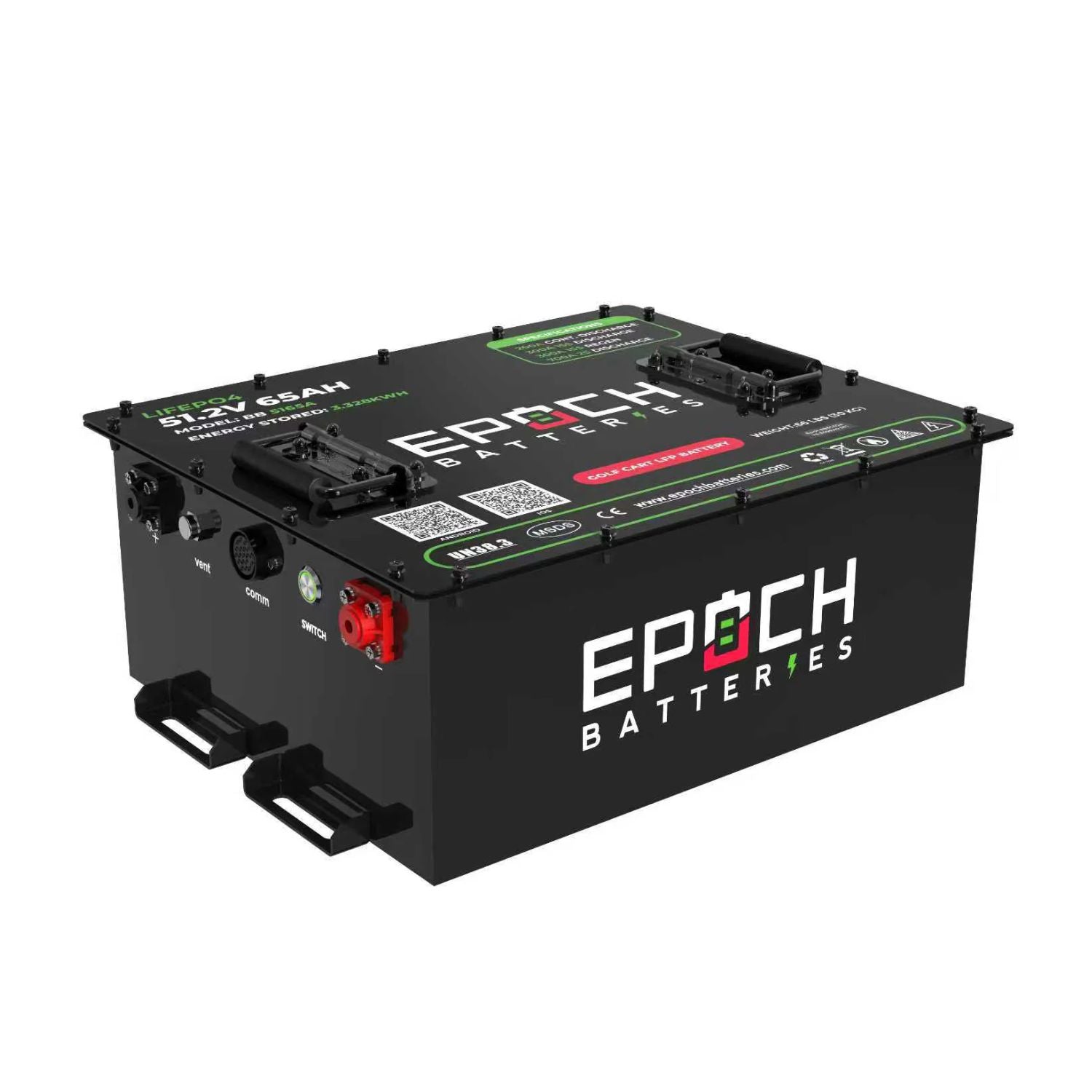 Epoch Batteries 48V 65Ah - LiMax Series - Lithium (LiFePO4) Golf Cart Battery - Complete Kit side view 