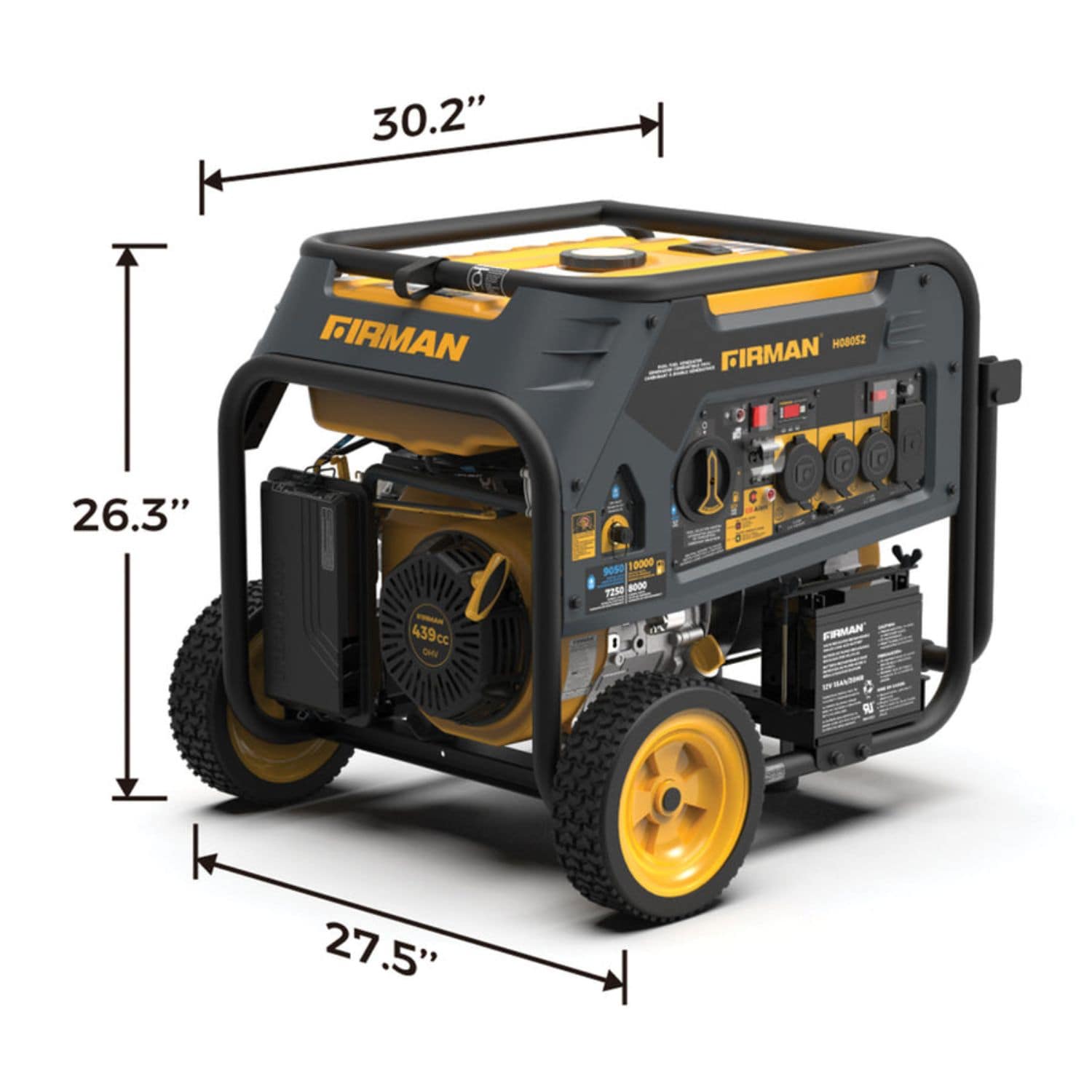 Firman H08052 Dual Fuel Portable Generator 10000W Dimensions