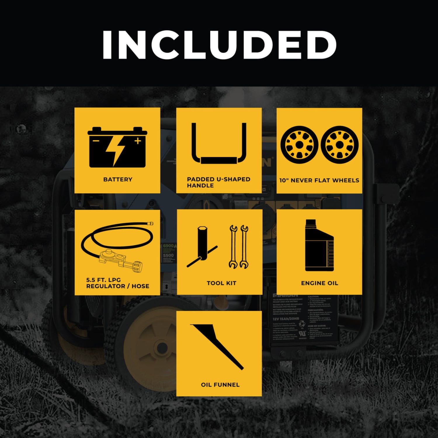 Firman T08072 Tri Fuel 8000W Portable Generator Package Includes