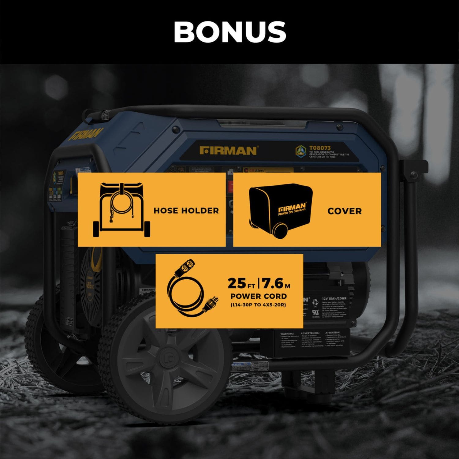 Firman T08073 Tri Fuel Portable Generator Bonus 
