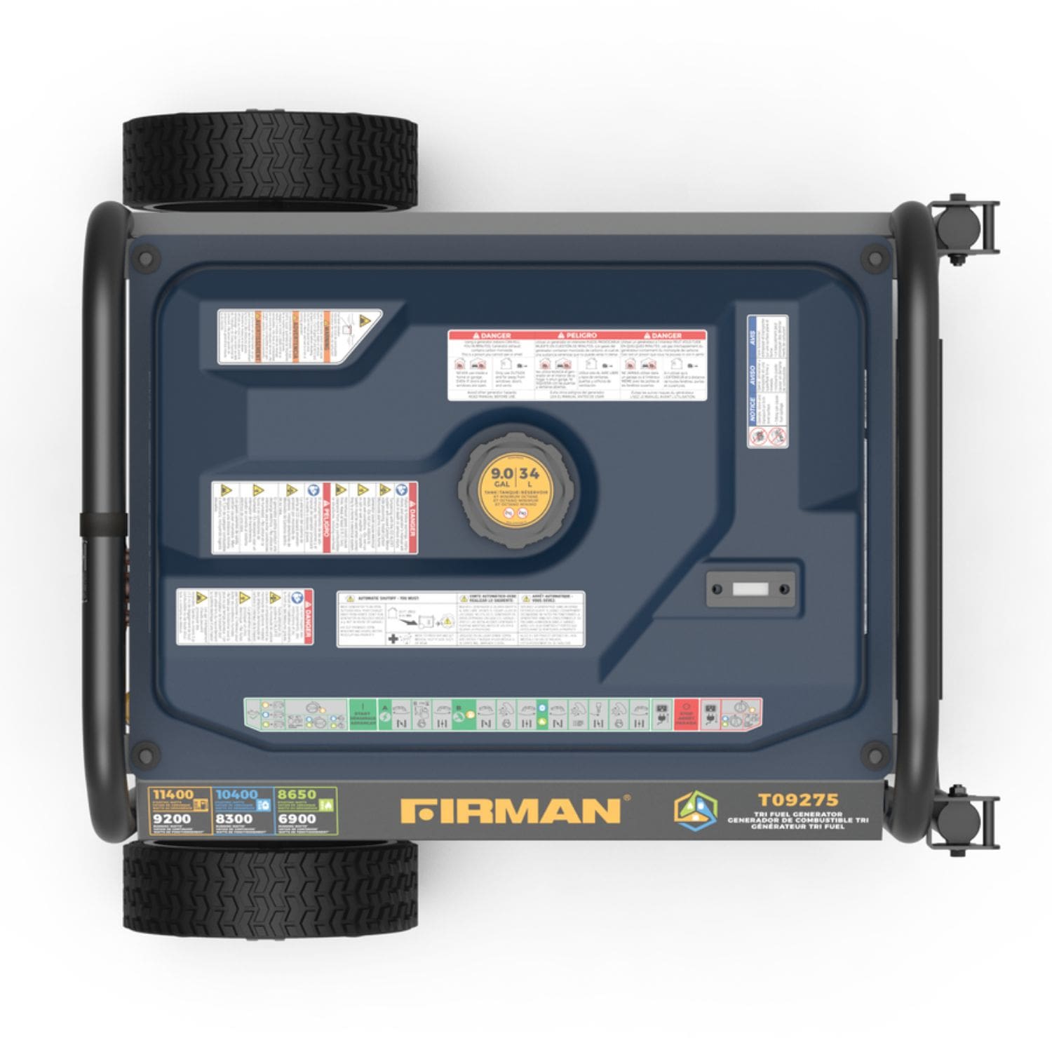 Firman T09275 Tri Fuel Portable Generator 11400W Top View