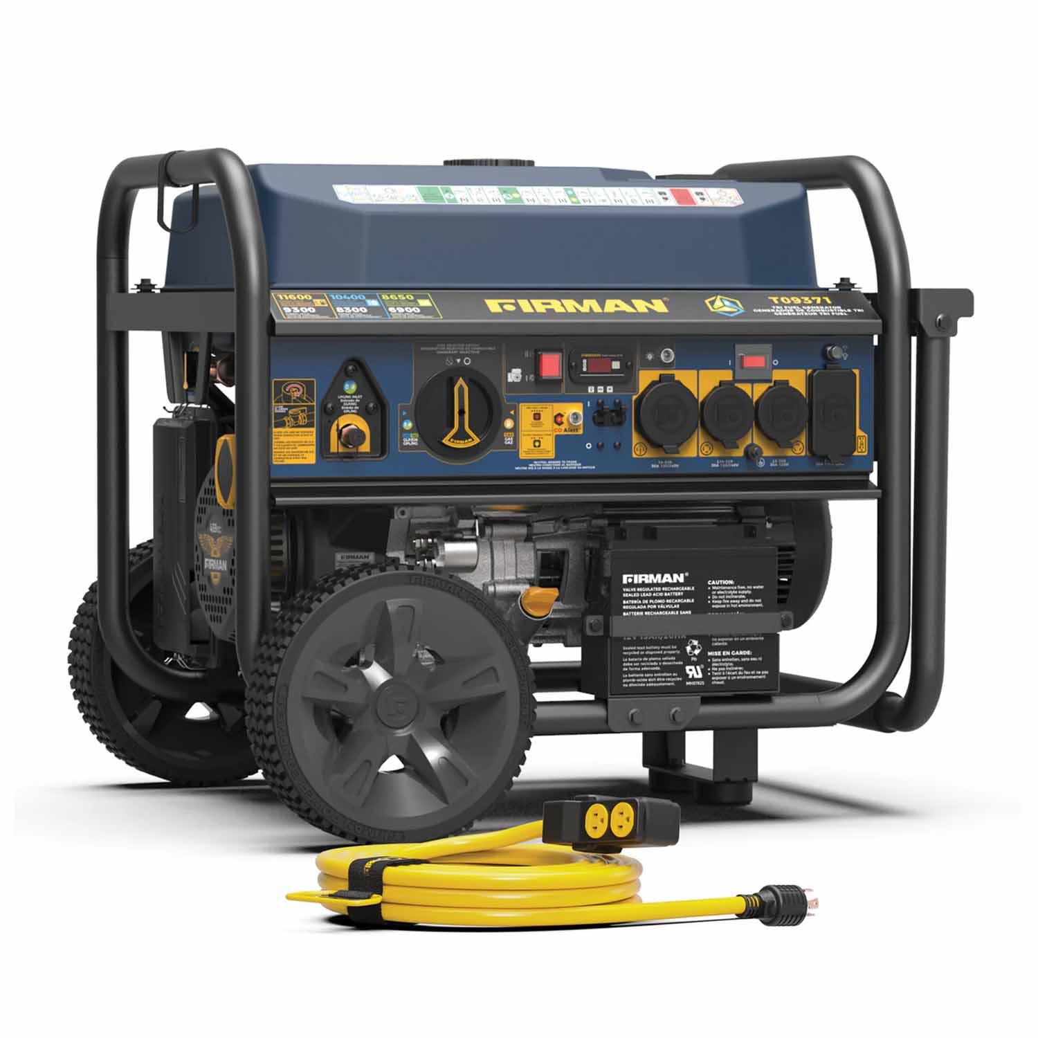 Firman T09371 Tri-Fuel 9300W/11600W Portable Generator With Regulator Hose