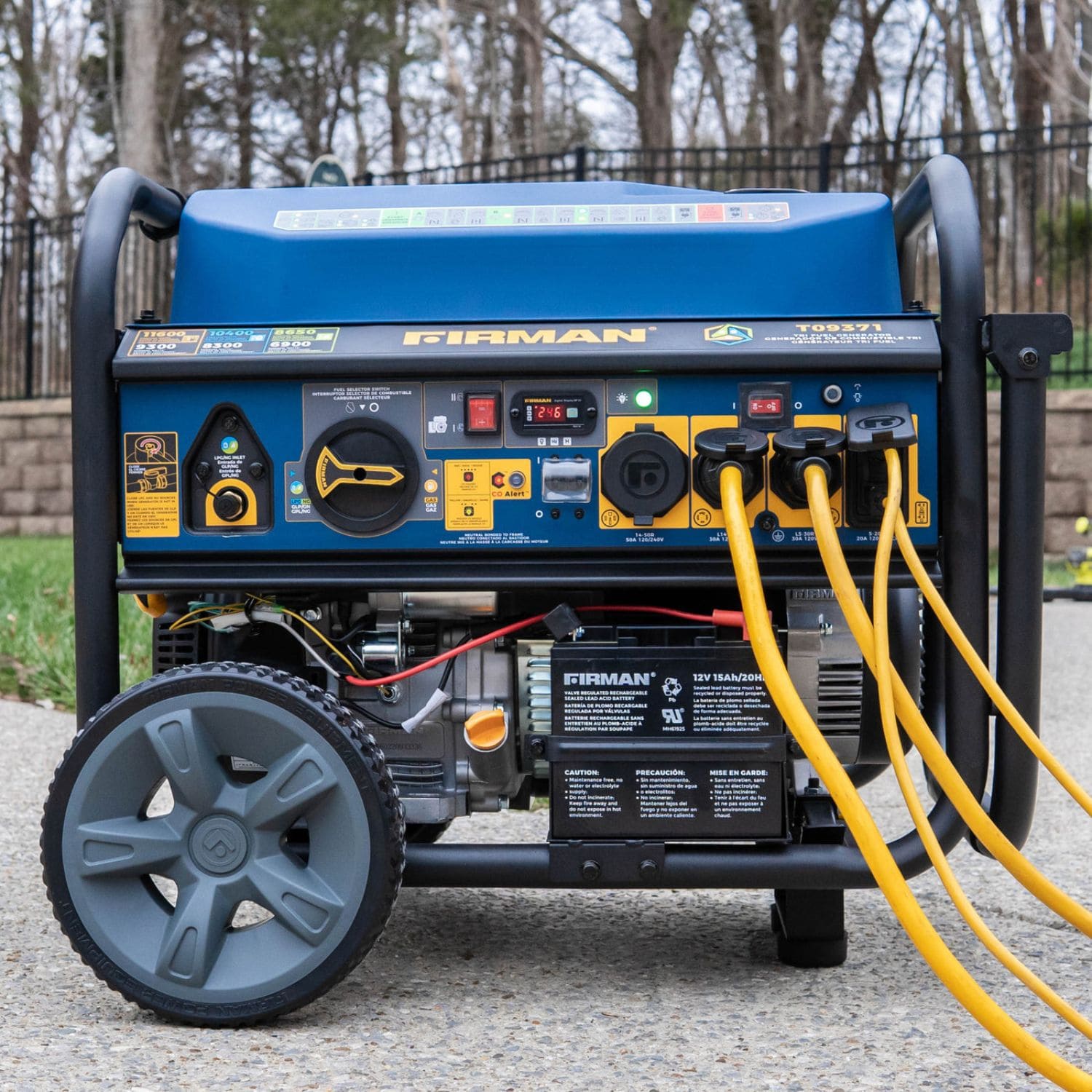 Firman T09371 Tri Fuel Generator, 11600W, versatile ports for easy connections