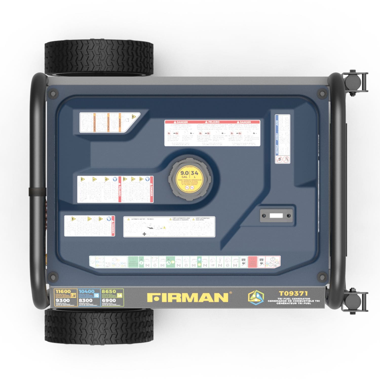 Firman T09371 Tri Fuel Portable Generator 11600W Top View
