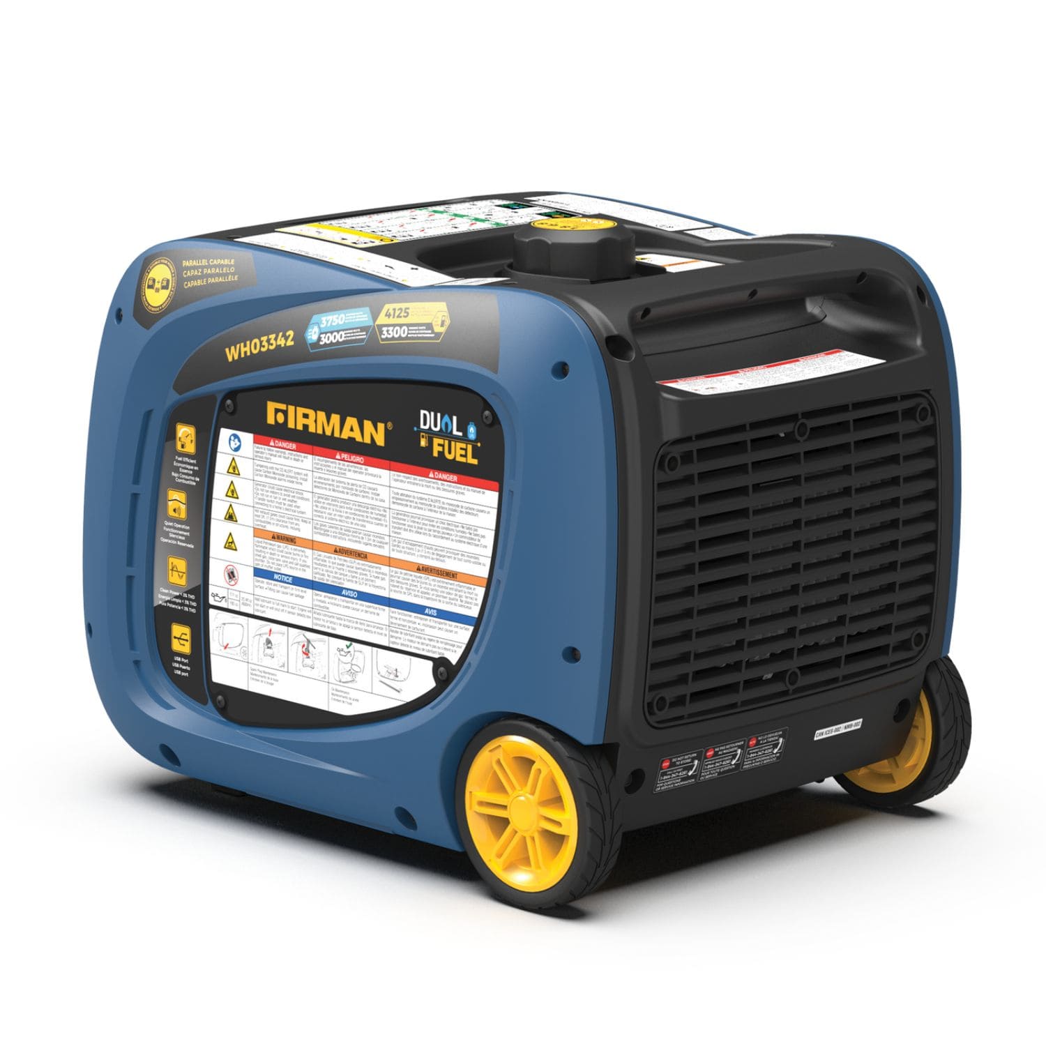 Firman WH03342 Dual Fuel Inverter Generator 4125W Back Left View
