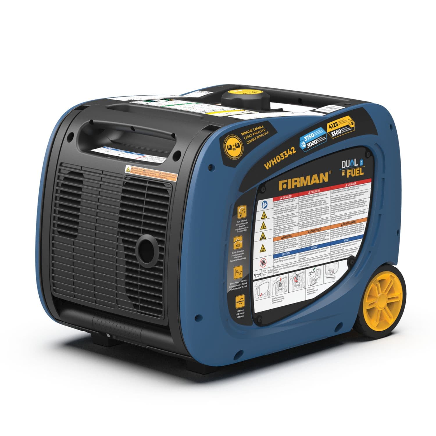 Firman WH03342 Dual Fuel Inverter Generator 4125W Front Right View