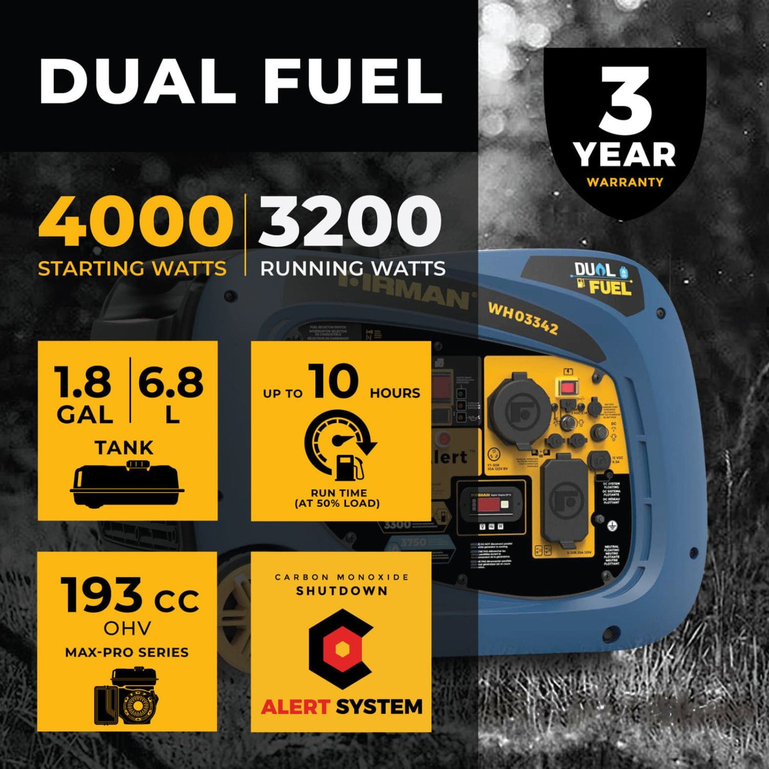 Firman WH03342 Dual Fuel Inverter Portable Generator 4125W Dual fuel