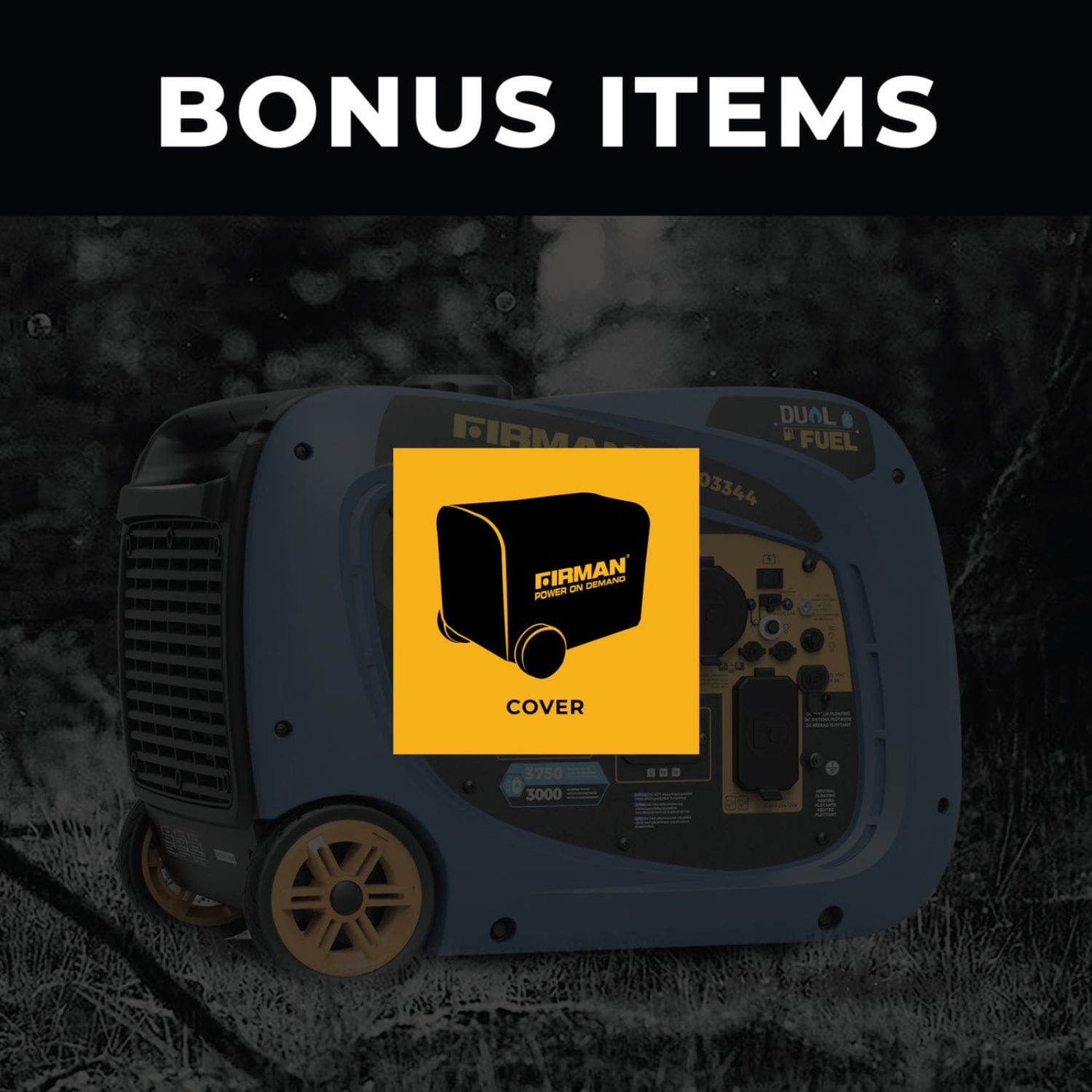 Firman WH03344 dual fuel inverter generator with bonus items cover