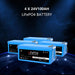 Four 24V100AH LiFePO4 batteries on a dark blue background with glowing effects.
