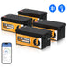 Four ECO-WORTHY LiFePO4 12V 280Ah Lithium Iron Phosphate Battery  featuring a smartphone app interface.