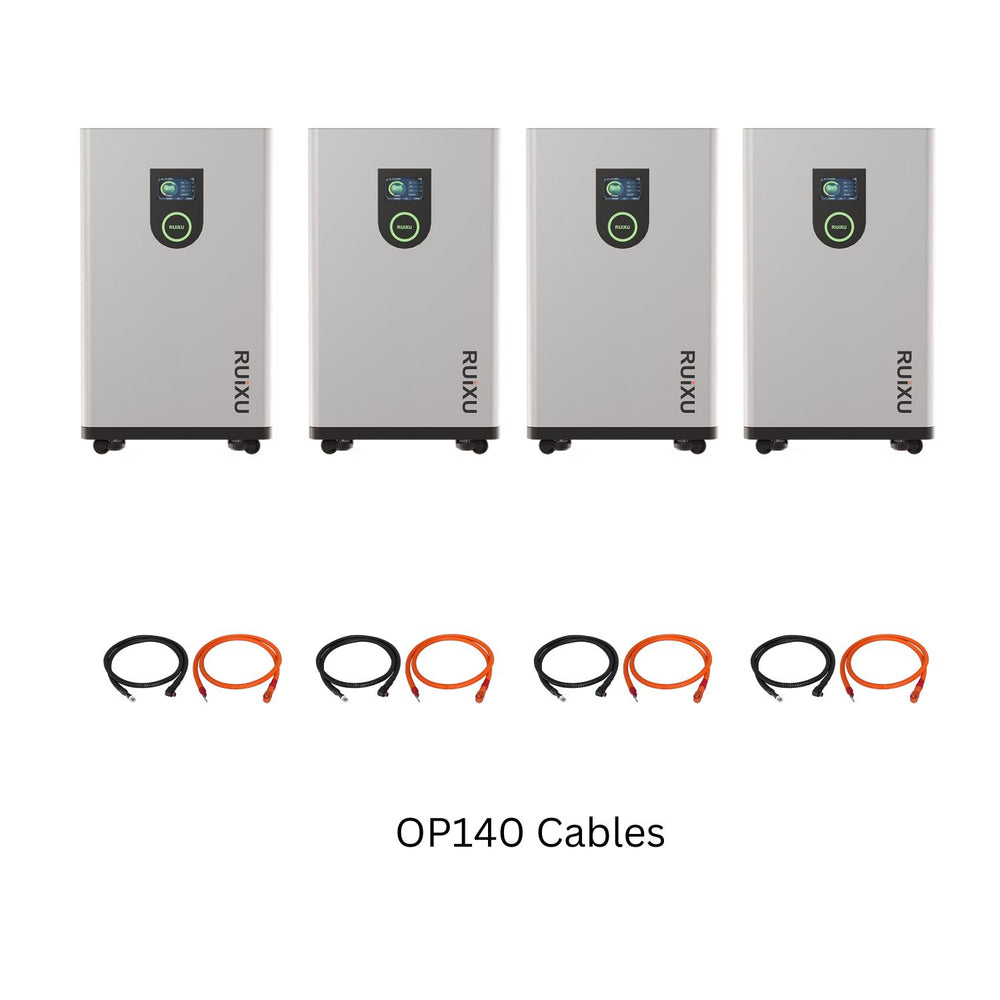 Four RUiXU Lithi2-16 16kWh Battery System with 4 pair OP140 Cables