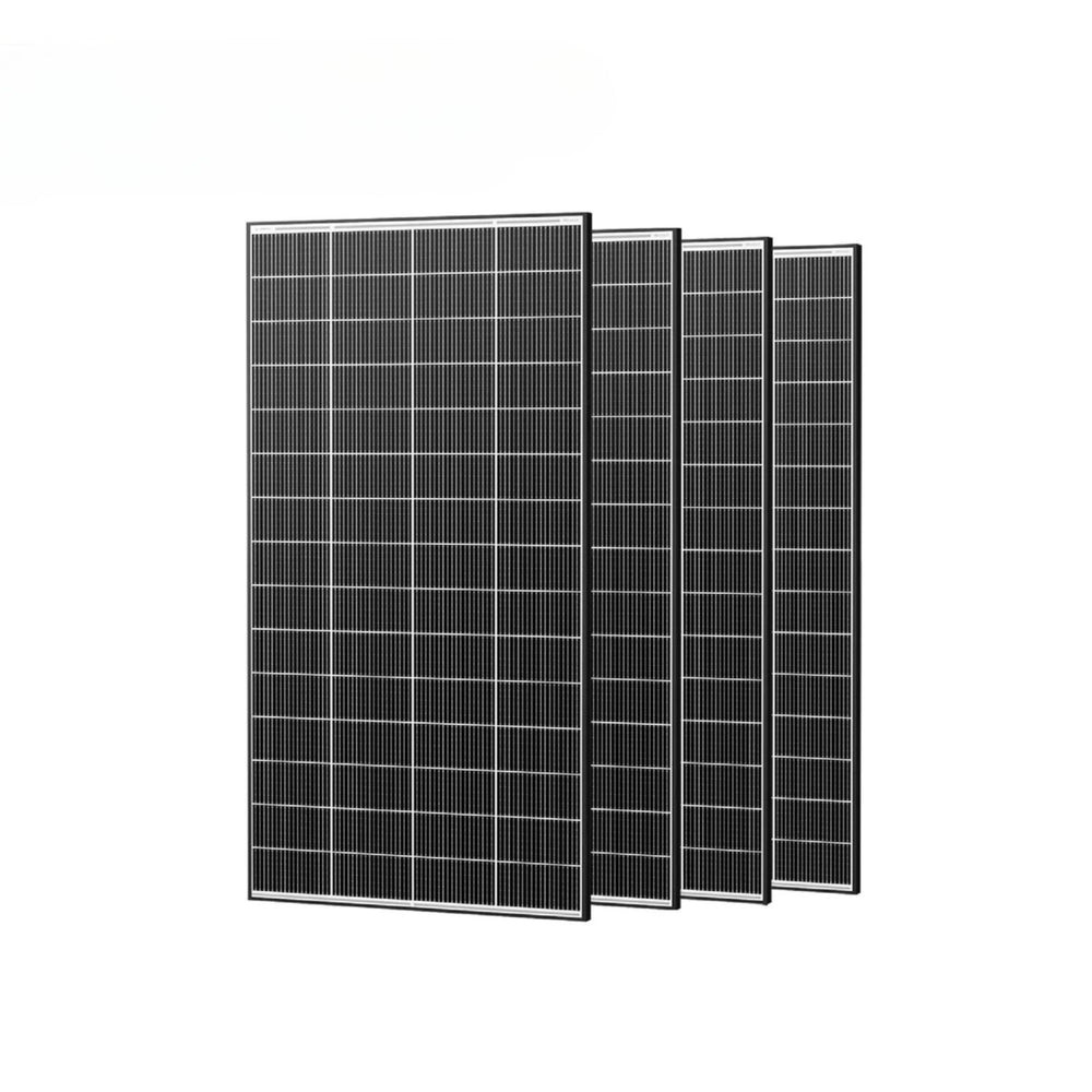 Four Renogy 320W N-Type Monocrystalline Solar Panel on a white background