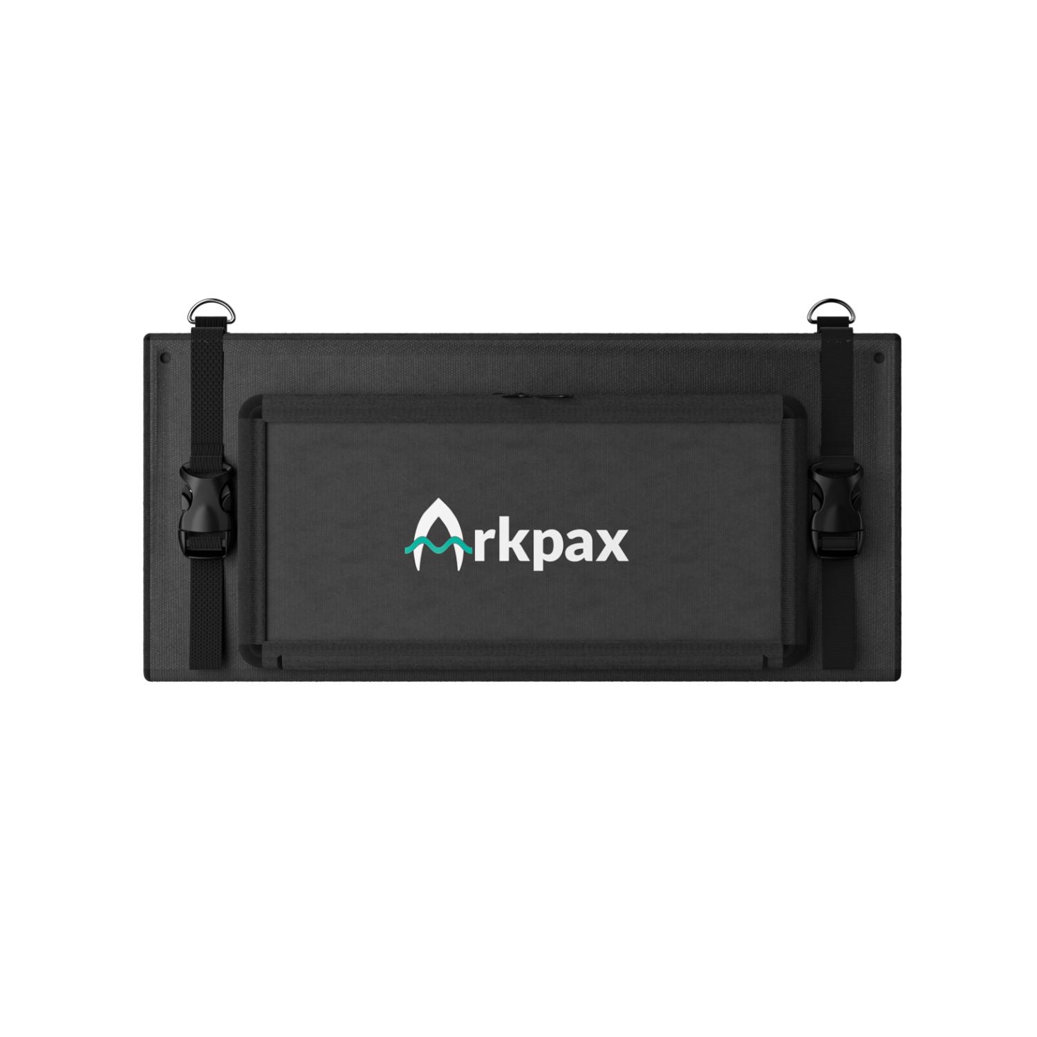 Front view of folded Arkpax 200W portable solar panel