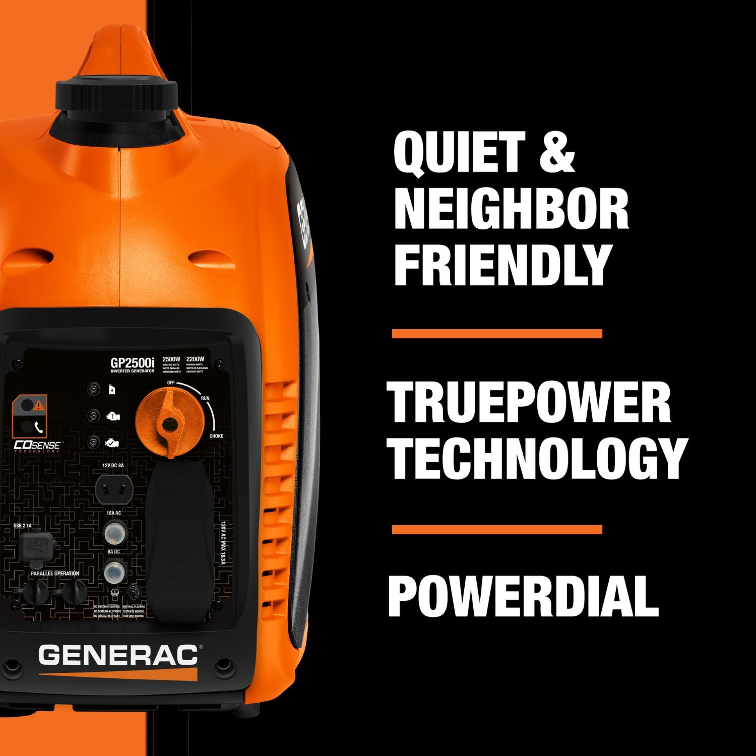 Generac 2500i Inverter Generator operating quietly in a neighborhood setting
