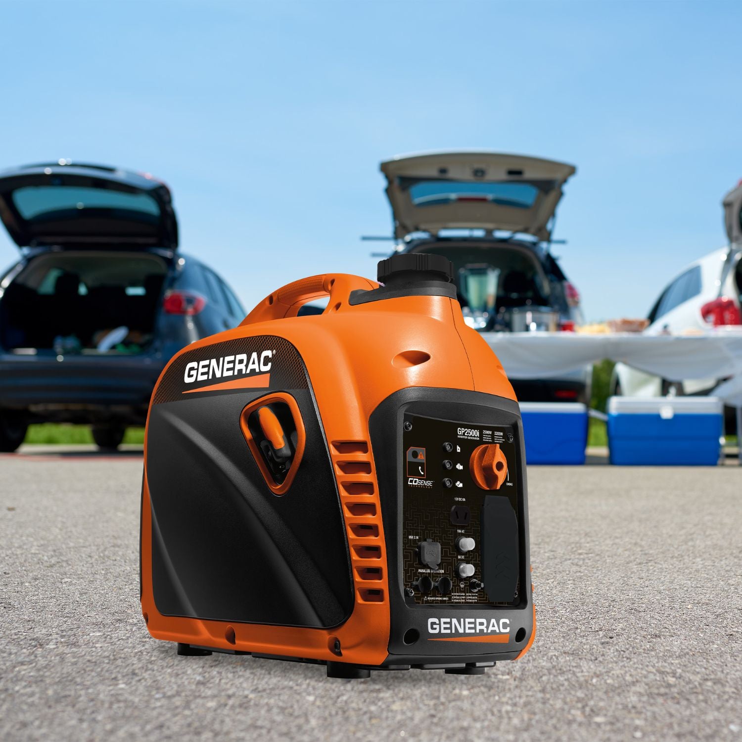 Generac 2500i Inverter Generator placed on the ground outdoors