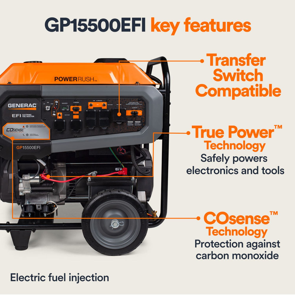 Generac GP15500EFI generator with key features
