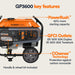 Generac GP3600 generator with key features highlighted on a white background