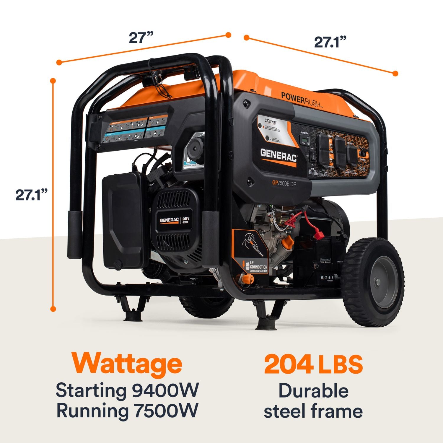 Generac GP7500E Dual Fuel 7500W/9400W Portable Generator | COsense
