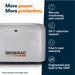 Generac Next-Gen 28kW Home Standby Generator with features listed on a blue background