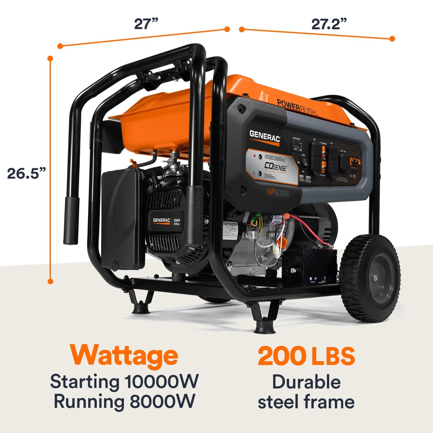 Generac GP8000E Gasoline 8000W/1000W Portable Generator | COsense