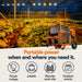 Generac XD5000E Portable Generator in a greenhouse with text highlighting its versatility.