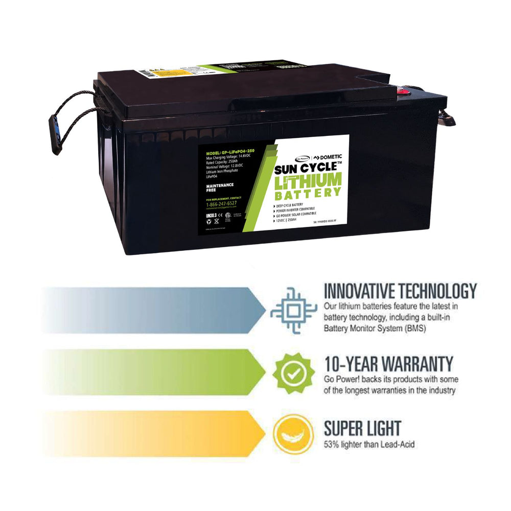 Go Power! 250Ah Lithium Iron Phosphate Solar Battery Features