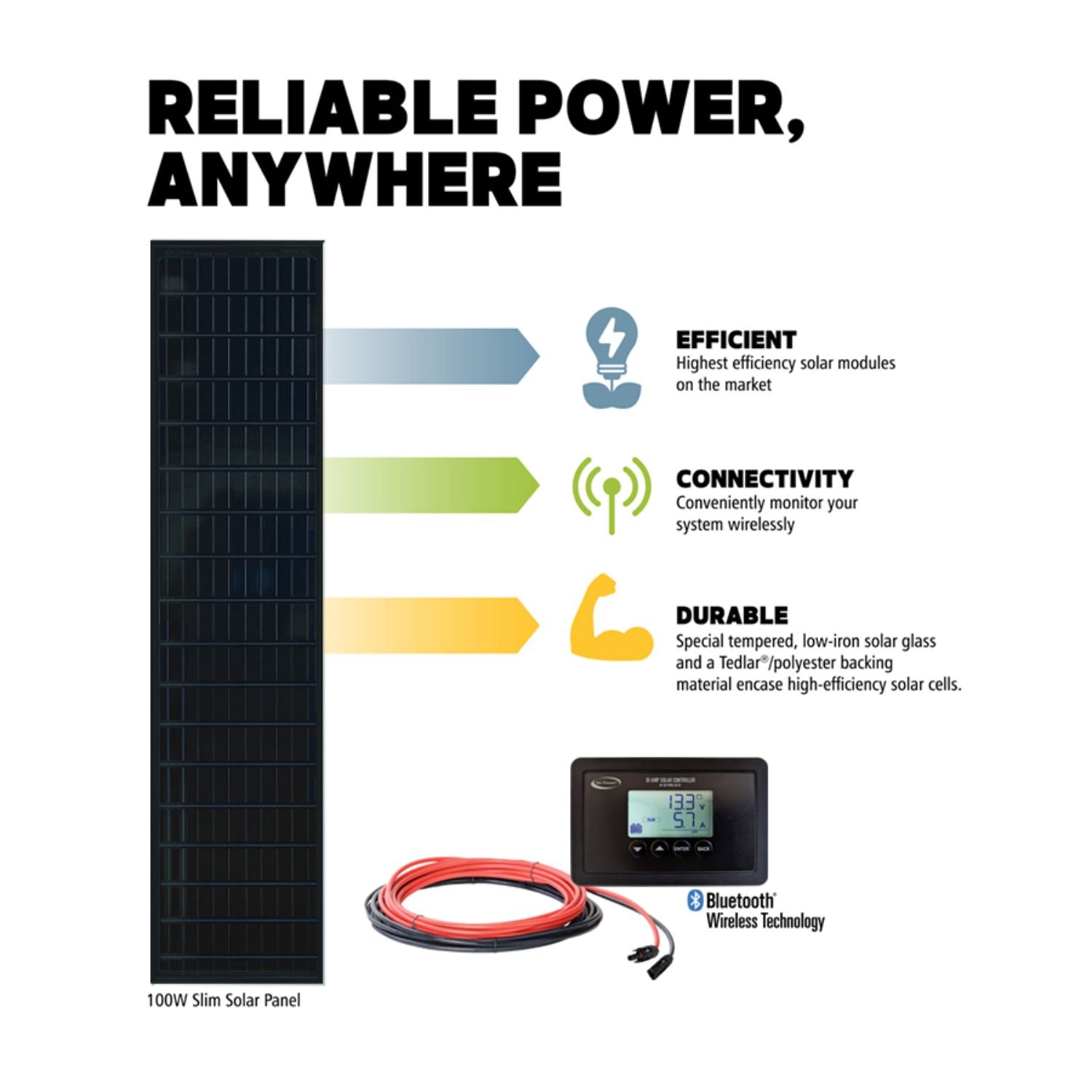 Go Power! Black SLIM Solar Kit 100 WATTS Solar Controller - Reliable power anywhere