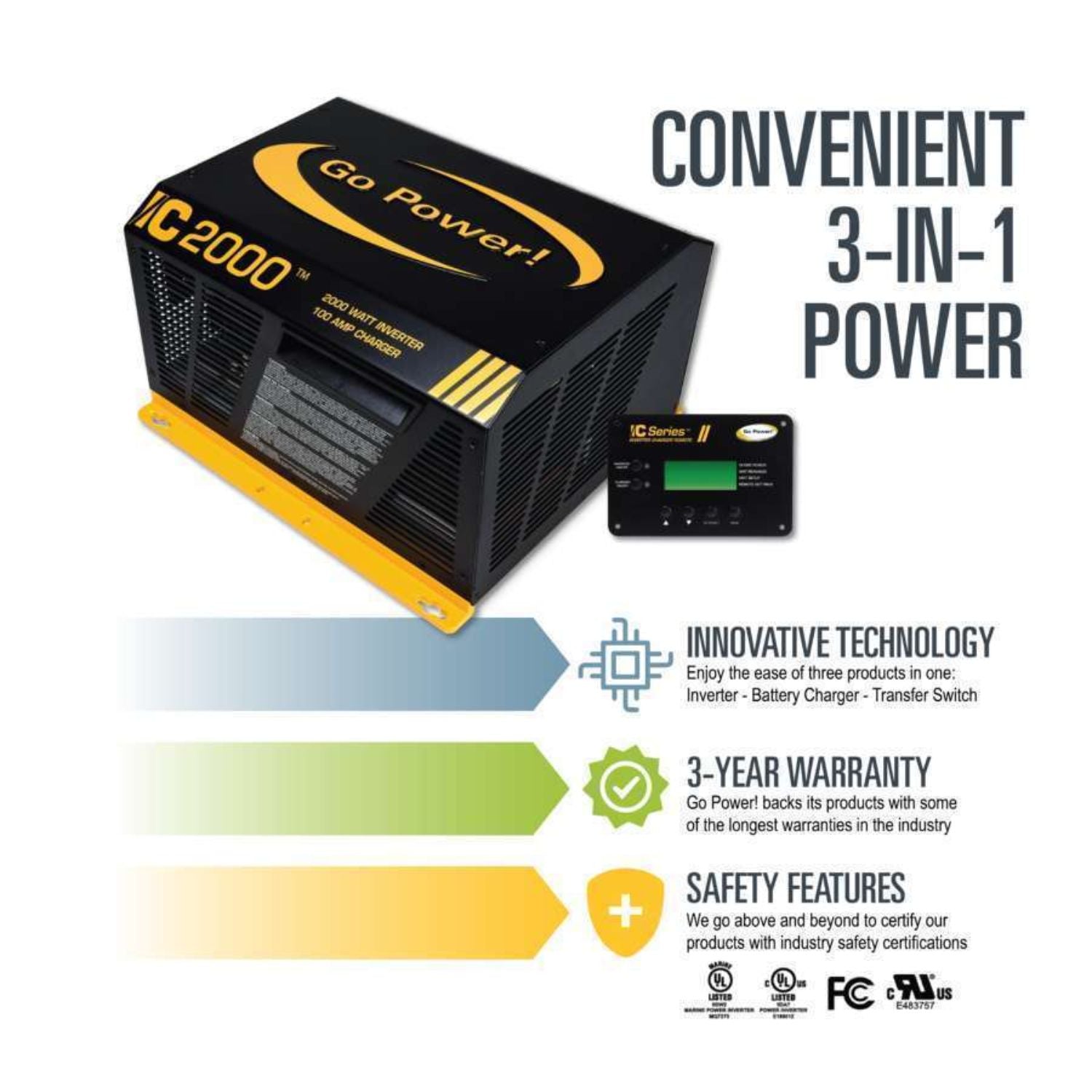 Go Power! IC Series 2000-watt Inverter Charger - Convenient 3-in-1 power