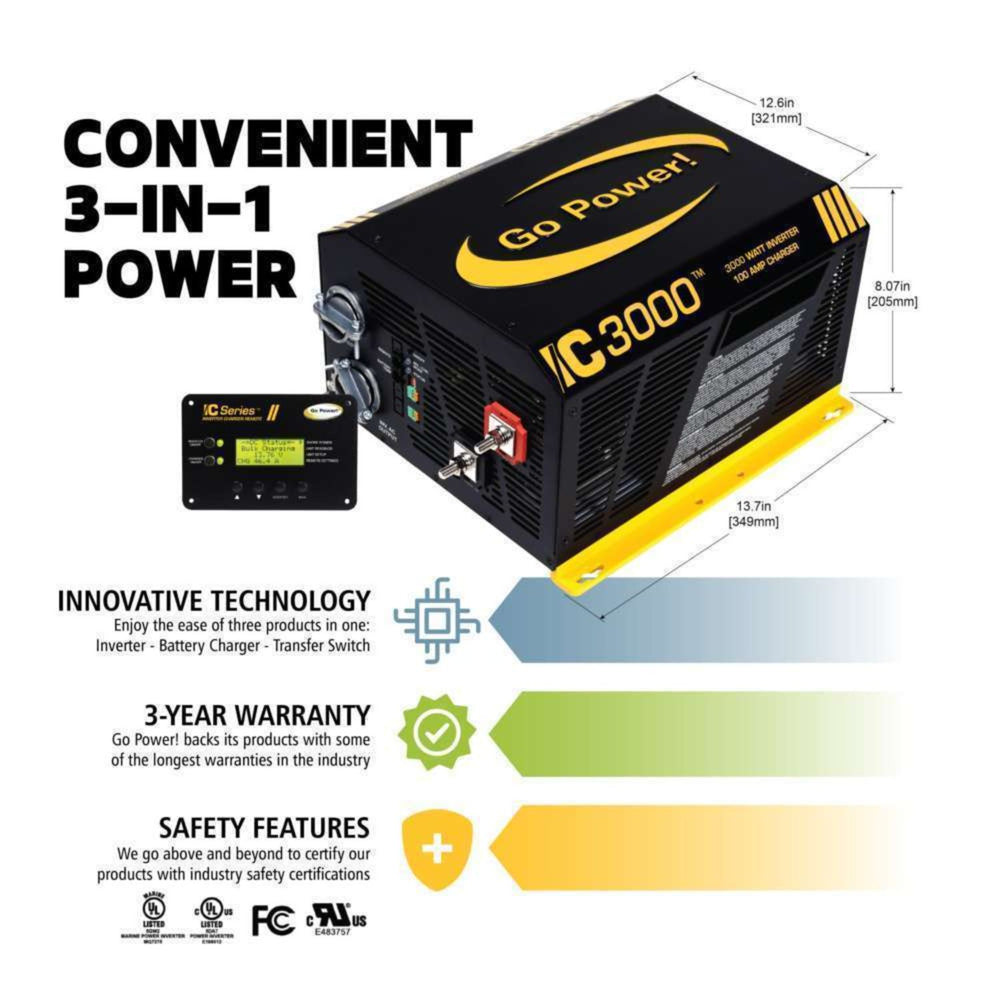 Go Power! IC Series 3000-watt Inverter Charger Convenient 3-in-1 Power