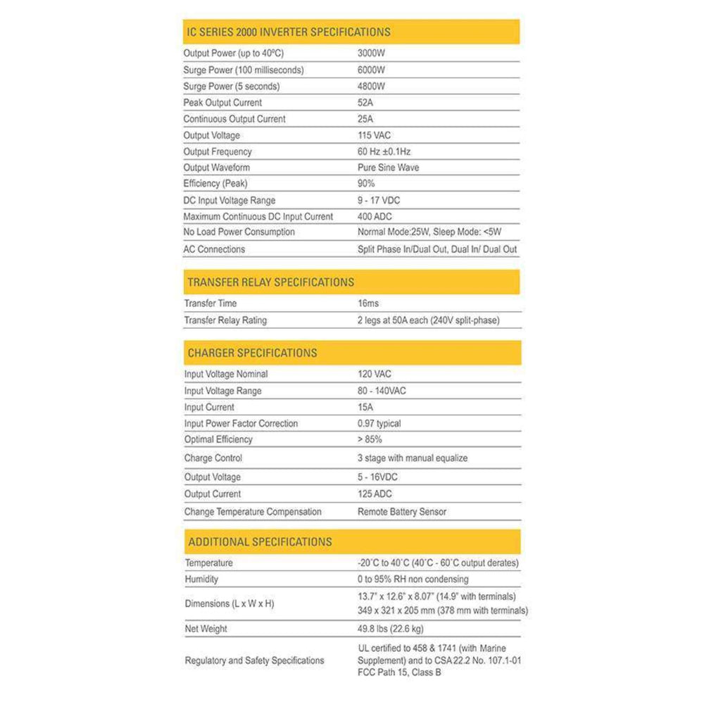 Go Power! IC Series 3000-watt Inverter Charger Specs