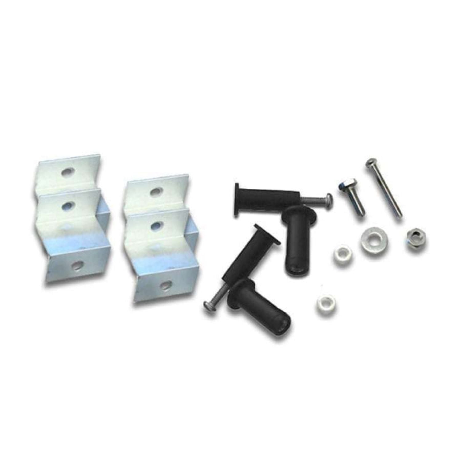 Go Power! Solar Extreme Charging System  Set of metal brackets and screws on a white background
