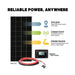 Go Power! Weekender ISW Solar Charging System monitoring device and text highlighting features on a white background
