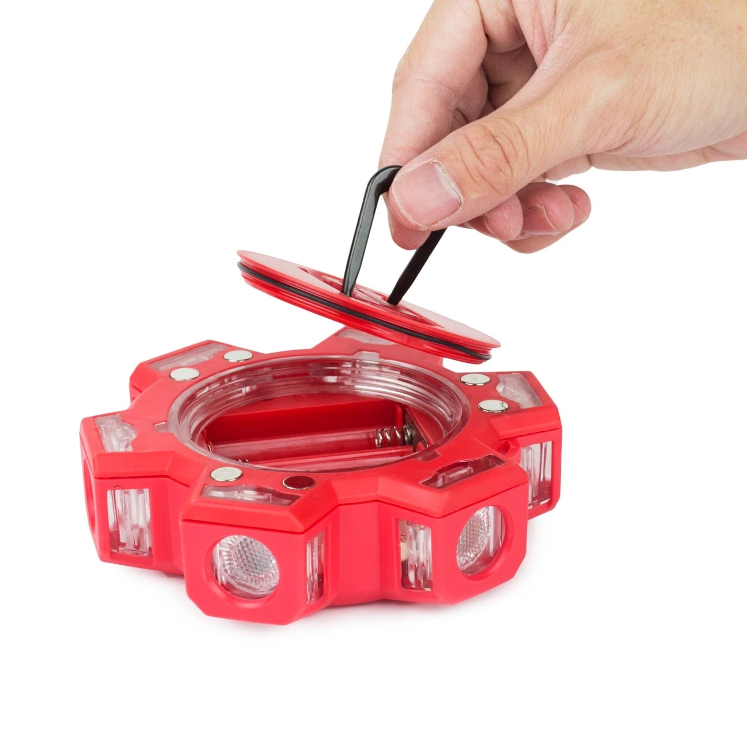 Hand Removing Wagan Tech FRED Light Pro Red Back Cover