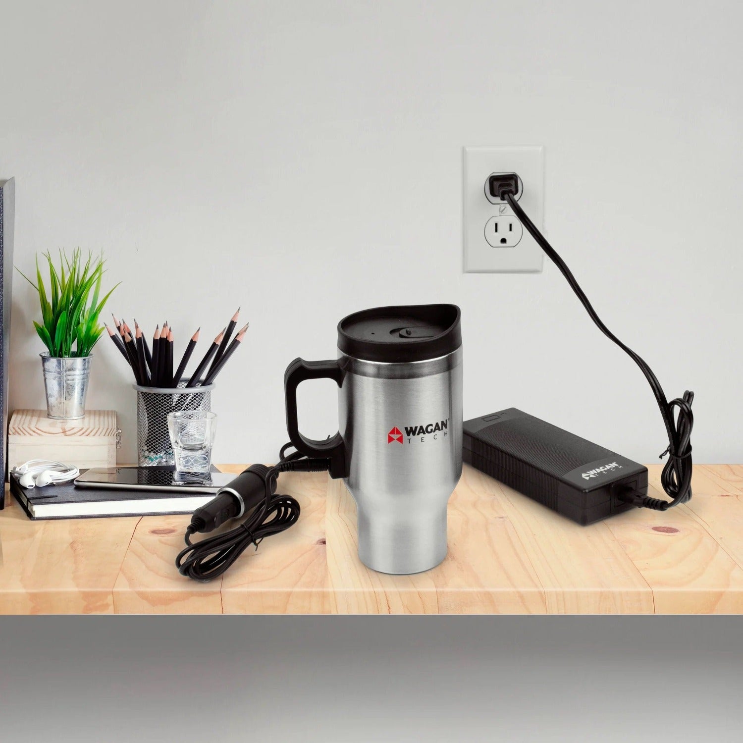 Heated Mug Charging With Wagan Tech AC to DC 10 Amp Power Adapter