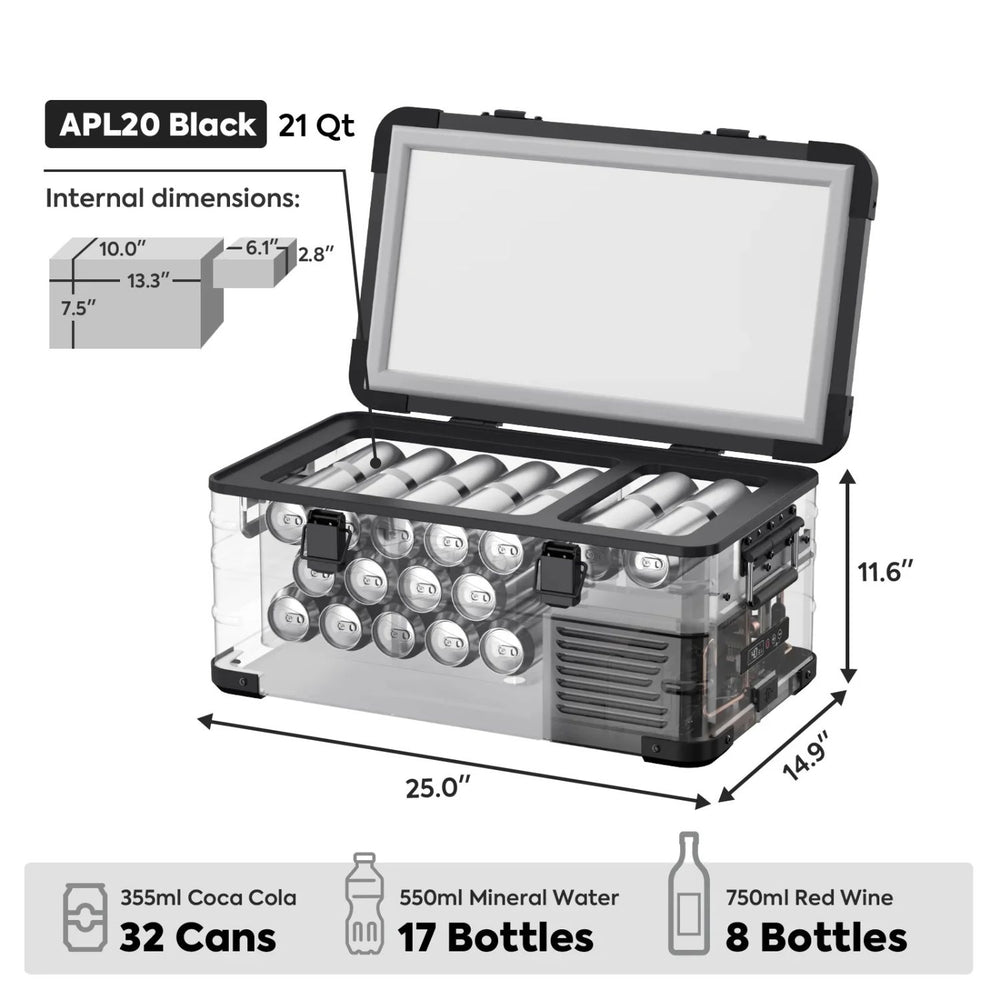 ICECO APL20 Light Duty Aluminum Black Freezer Single Zone 20 LT Internal Dimensions