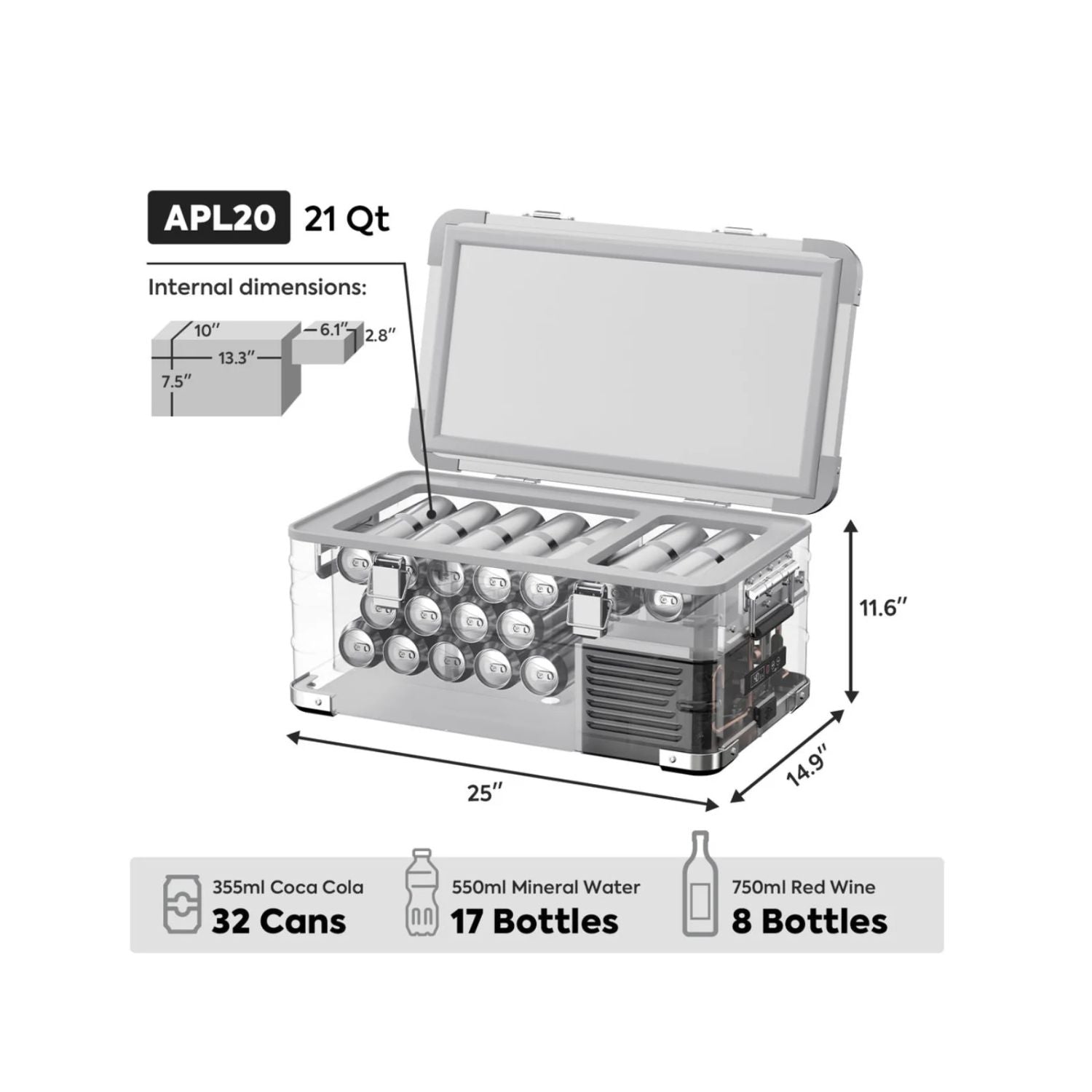 ICECO APL20 Light Duty Aluminum Silver Freezer Single Zone 20 LT Internal Dimensions