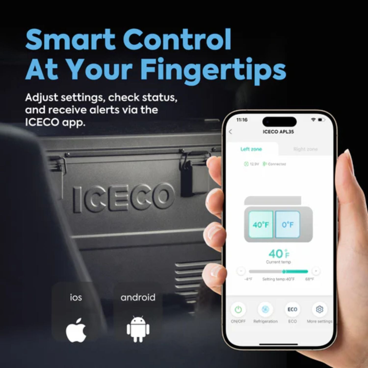 ICECO APL35 portable freezer with smart control panel for easy temperature adjustment