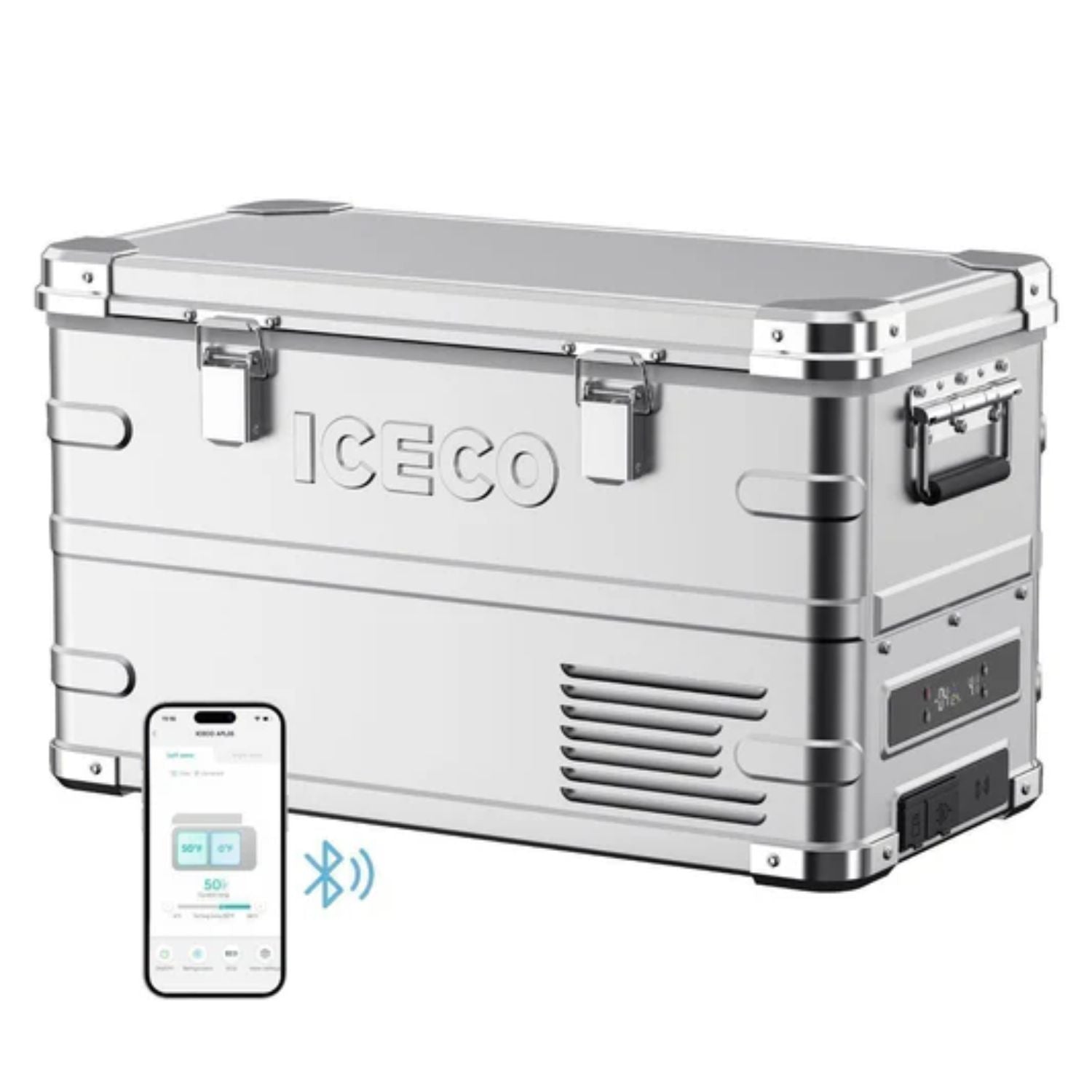ICECO APL35 silver freezer with closed lid