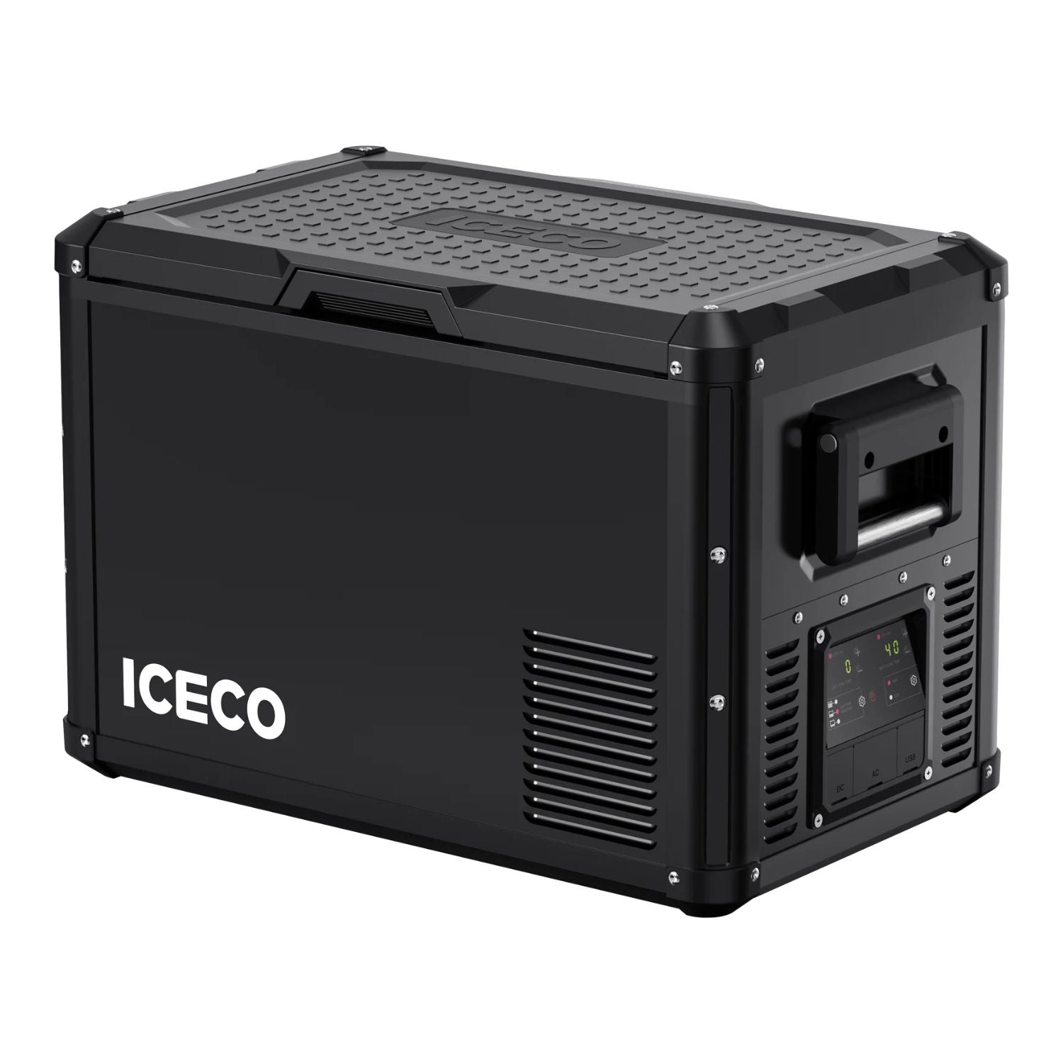 ICECO Black VL45ProD Dual Zone Portable Freezer Left Top And Right View