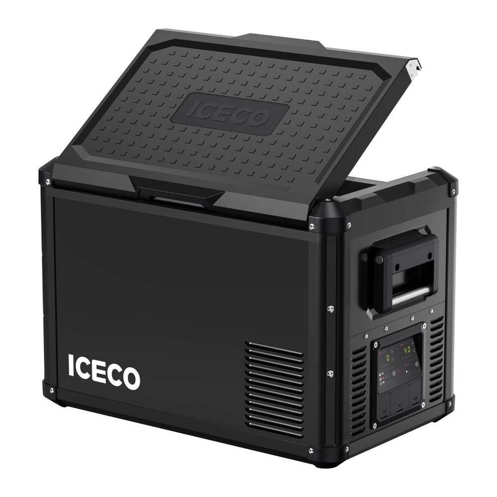 ICECO Black VL45ProD Dual Zone Portable Freezer With Lid Open