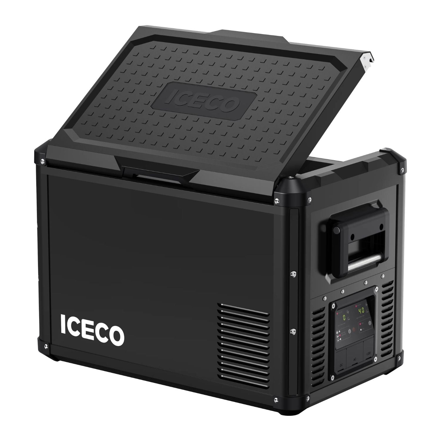 ICECO Black VL45ProD Dual Zone Portable Freezer With Lid Open