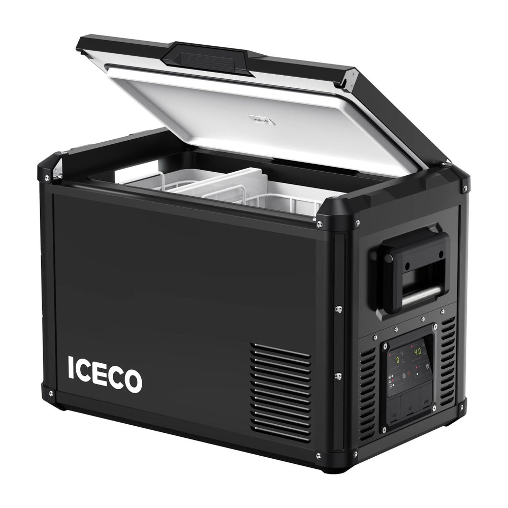 ICECO Black VL45ProD Dual Zone Portable Freezer With Lid Open Front View