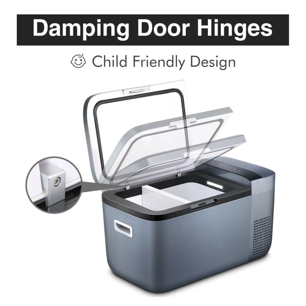 ICECO GO20 Dual Zone 12V Portable Freezer 20 LT Grey Damping Door hinges