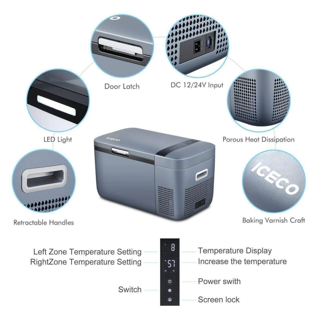 ICECO GO20 Dual Zone 12V Portable Freezer 20 LT Grey Features