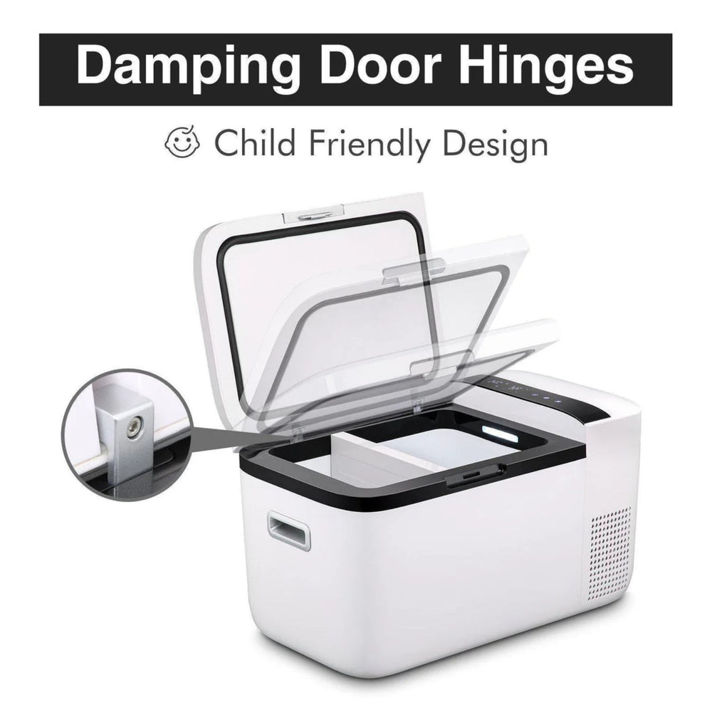 ICECO GO20 Dual Zone 12V Portable Freezer 20 LT White Damping Door Hinges