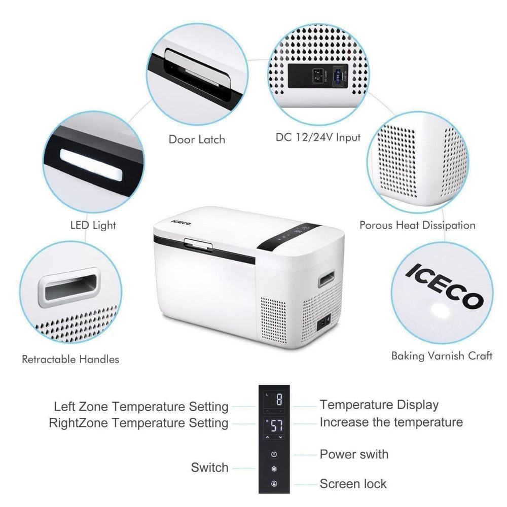 ICECO GO20 Dual Zone 12V Portable Freezer 20 LT White Temperatures